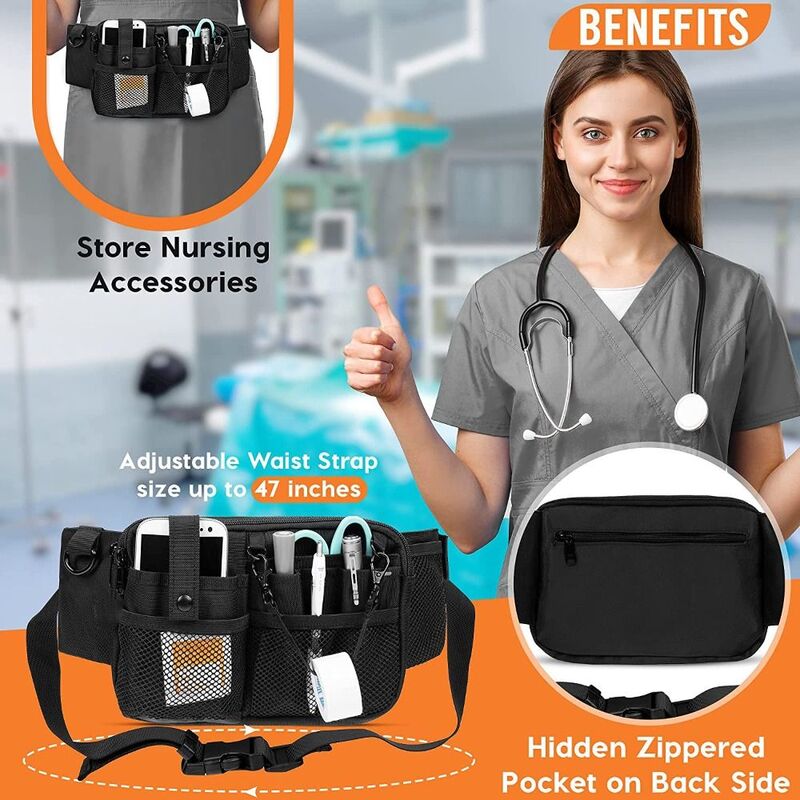 Riñonera ajustable para enfermera, bolsa portátil de poliéster de gran capacidad, organizador de cinturón con múltiples compartimentos