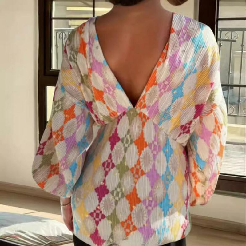 Blusa Estampada de Colarinho Chique com Conjuntos de Calças Palazzo Correspondentes para Mulheres, Camisas Estampadas Soltas Casuais, Calças Largas, Pijama