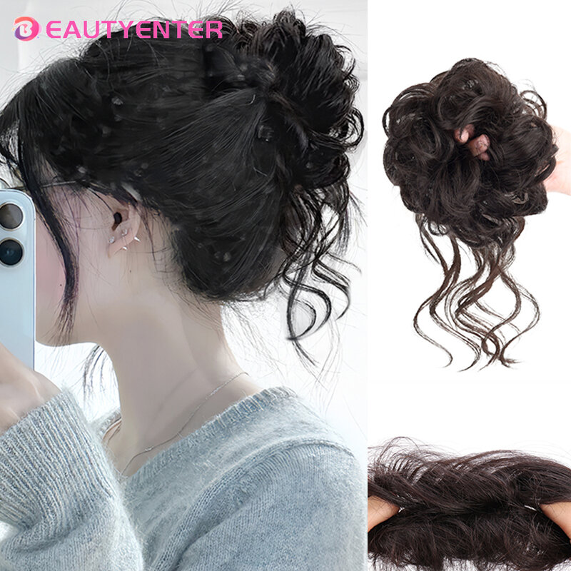 BEAUTYENTER Synthetic Curly Donut Chignon With Elastic Band Scrunchies Messy Hair Bun Updo Hairpieces Extensions for Women