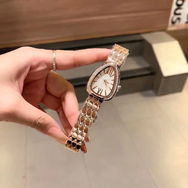 Relógio de cabeça de cobra impermeável feminino, movimento quartzo clássico, concha de diamante, ouro rosa, marca de luxo, moda, novo