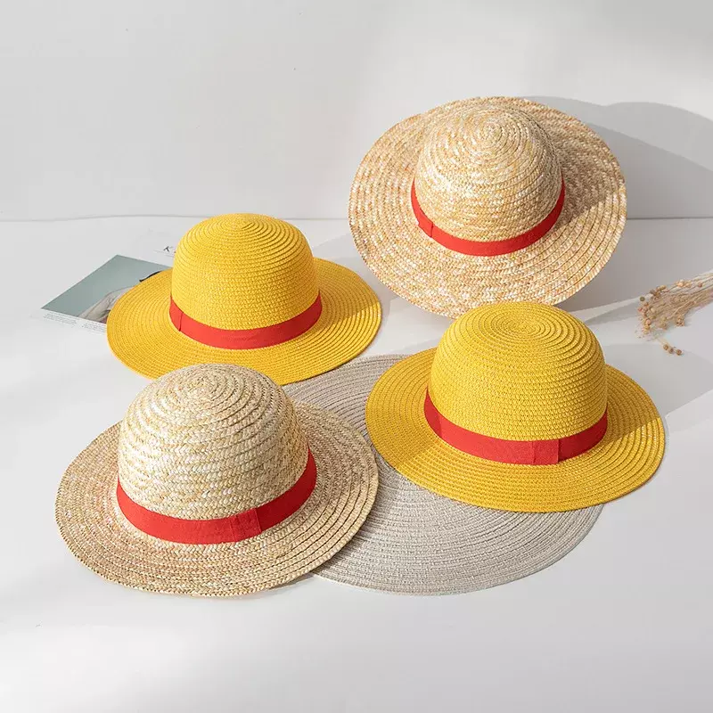 Chapéu de palha Anime Luffy para homens e mulheres, bonés de cosplay dos desenhos animados, chapéu de sol, acessórios para guarda-sol