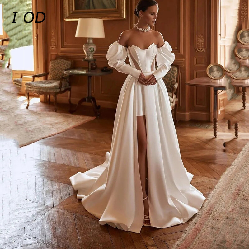 Женское атласное свадебное платье I OD, простое асимметричное платье без рукавов с открытой спиной, новинка