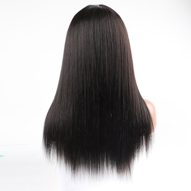 Perucas de mistura de cabelo humano longo pixie corte em linha reta longa peruca completa com franja indiano humano barato natural peruca reta para preto
