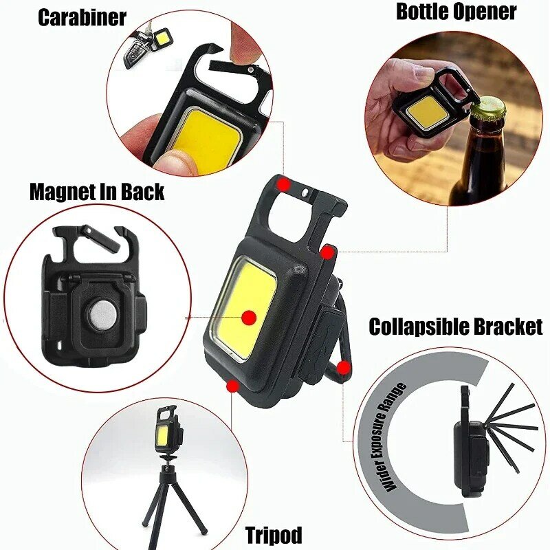 KDULIT Mini LED Lampu Kerja Portabel Senter Saku USB Isi Ulang Lampu Kunci Lentera Berkemah Di Luar Hiking COB Lentera