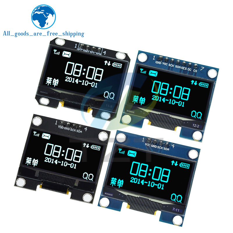 TZT-Módulo OLED SPI/IIC I2C, módulo de pantalla LED LCD de 1,3 pulgadas, comunicación en color blanco/azul, 128x64, 1,3 pulgadas