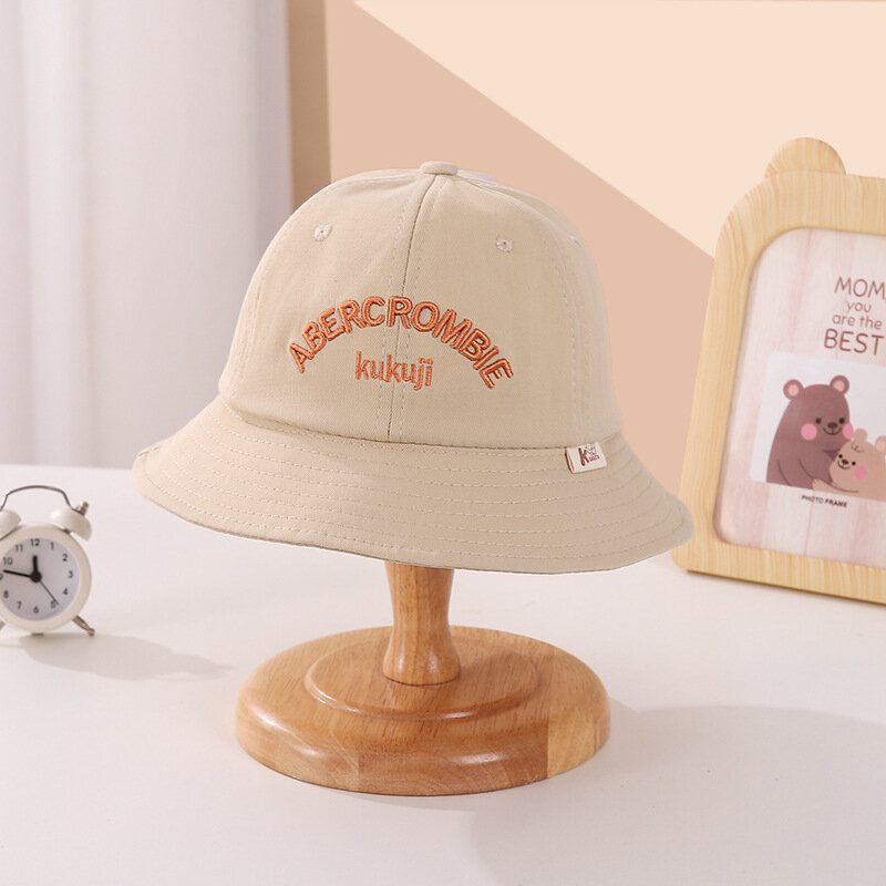Chapéu de Pescador Infantil Bordado Protetor Solar Chapéu de Sol, Fora da Carta, Meninas, Bebê, Primavera, Outono