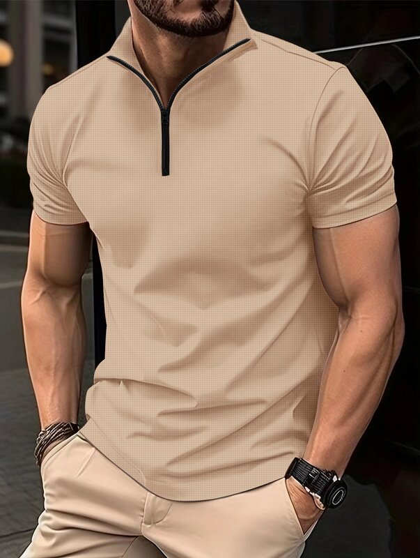 Рубашка-поло мужская на молнии, дышащая быстросохнущая деловая индивидуальная уличная одежда, лето