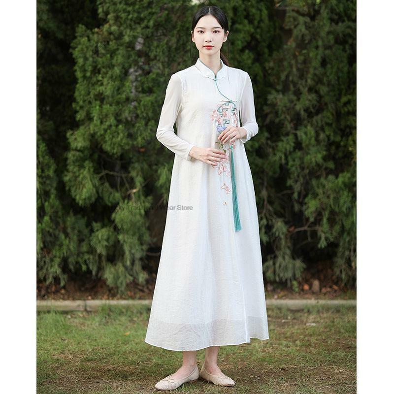Chiński styl tradycyjny Hanfu Qi Pao ulepszony styl narodowy kobiety eleganckie Vintage klasyczna sukienka Ao Dai sukienka Vintage