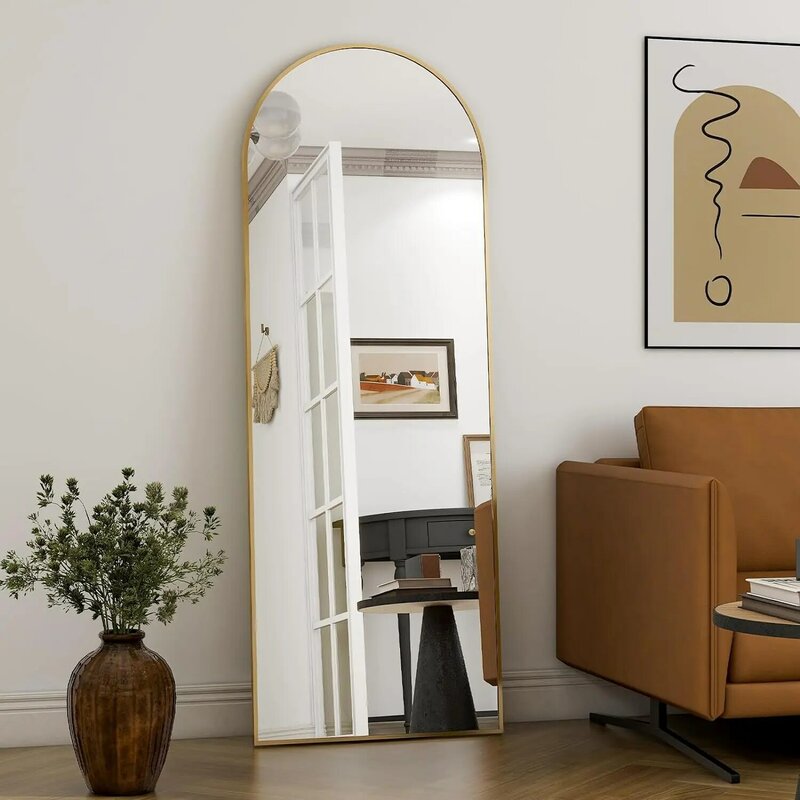 Arco cheio comprimento espelho, livre em pé, pendurado montado espelho, moldura de alumínio, moderno e simples, 58 em x 18 em