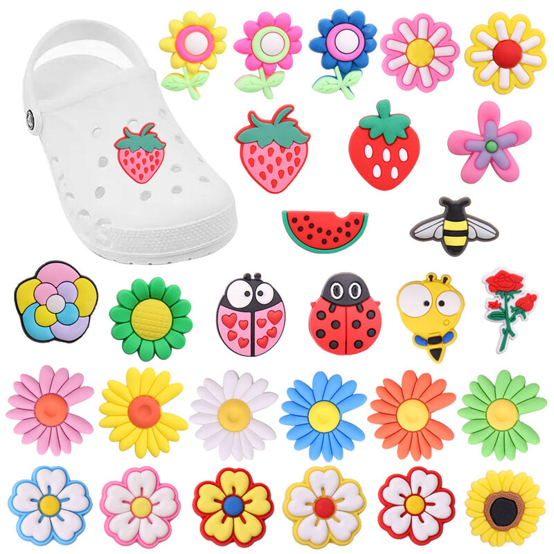 Dijes para zapatos de PVC de buena calidad, 1 piezas, flor, fresa, mariquita, abeja, accesorios para zapatos para niños, adornos para niños, regalo de fiesta DIY