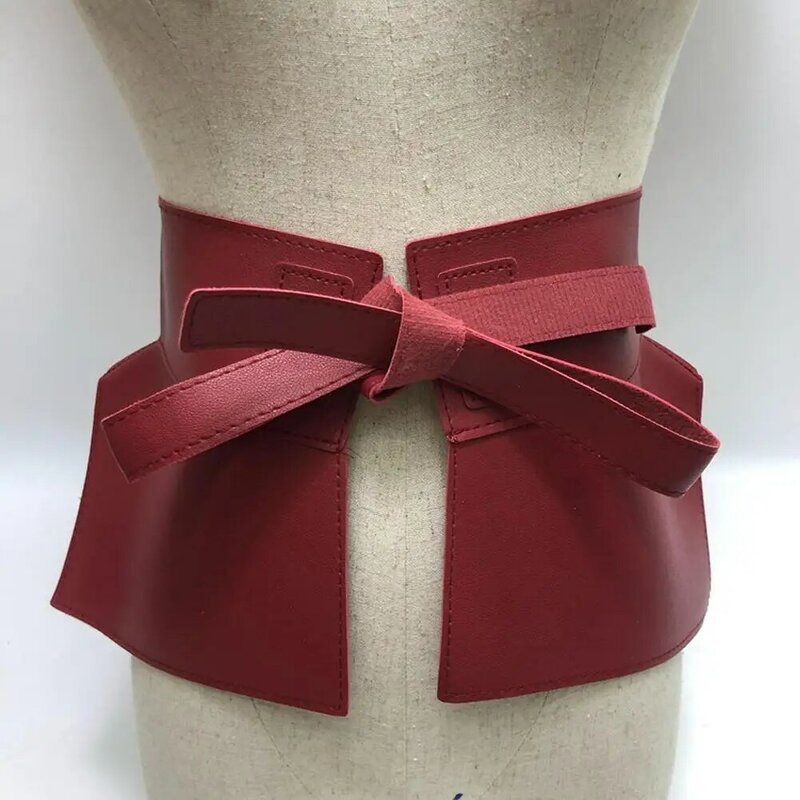 Retro Bow Tie Wide Waistband Women Pu Leather Solid Personalized Belt Comfortable Adjustable Bands L4b9