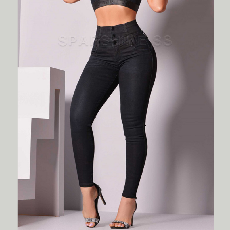Calça jeans skinny de cintura alta feminina, calça lápis, casual, simples, elegante, estilo coreano, perna reta, moda, Y2K, 2024