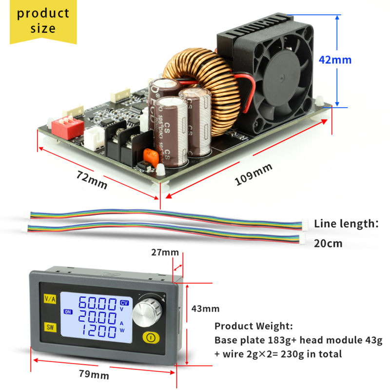 XY6020L 6-70V alimentatore a tensione stabilizzata regolabile CNC tensione costante corrente costante modulo Buck 20A/1200W