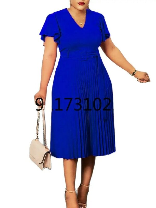 Женское однотонное плиссированное платье миди, элегантное винтажное платье-трапеция, модная уличная одежда, летний наряд, 2024