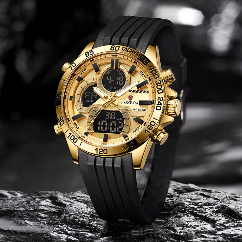 Часы наручные LIGE Мужские кварцевые, роскошные светящиеся спортивные водонепроницаемые в стиле милитари, с двойным дисплеем