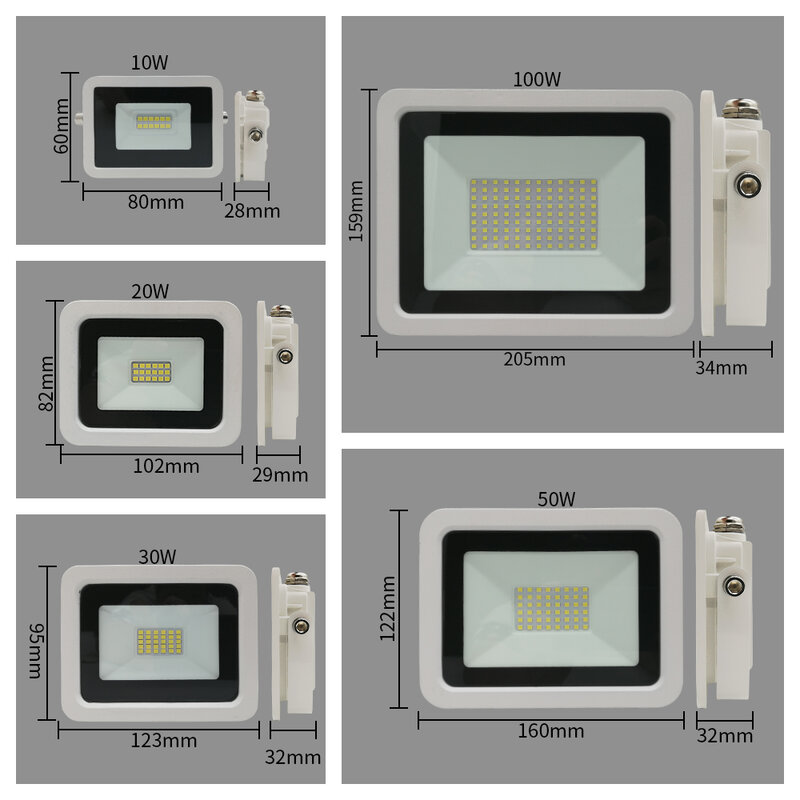 Reflector LED blanco impermeable para exteriores, lámpara de pared para jardín, 100W, 50W, 30W, 20W, 10W, CA 220V