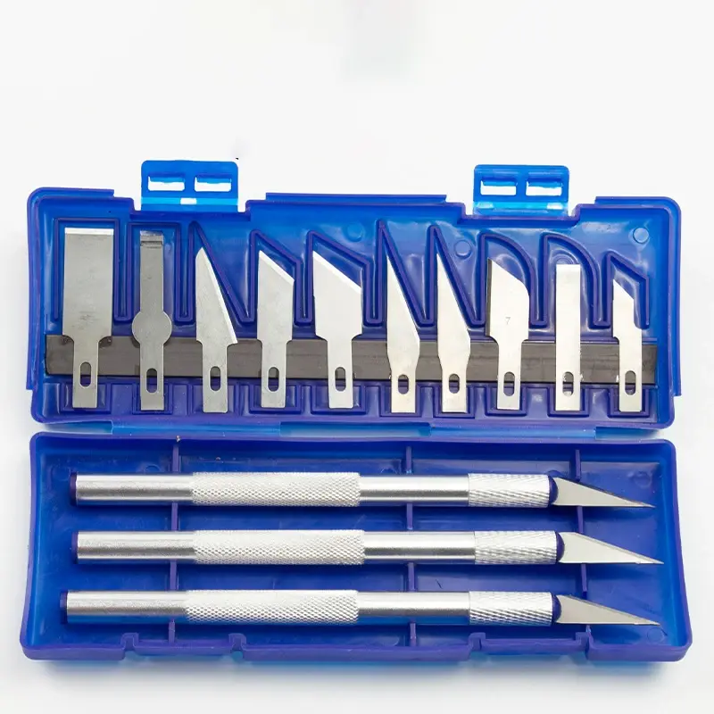 1 Set pisau ukir baja karbon tinggi, Kit peralatan pisau bedah tanah liat polimer pisau kerajinan alat perbaikan pemotong pengukir