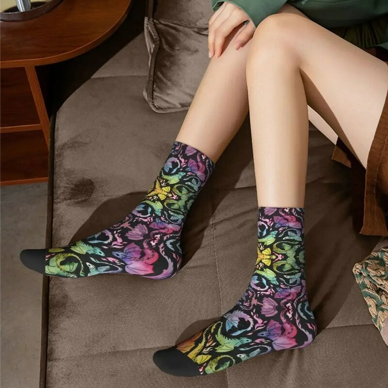 ถุงเท้า Pouch08ลายมังกรไฟสีรุ้งเข้มมีซิปนุ่มแบบฮาราจูกุถุงเท้ายาวทุกฤดูสำหรับของขวัญวันเกิดของผู้ชายผู้หญิง