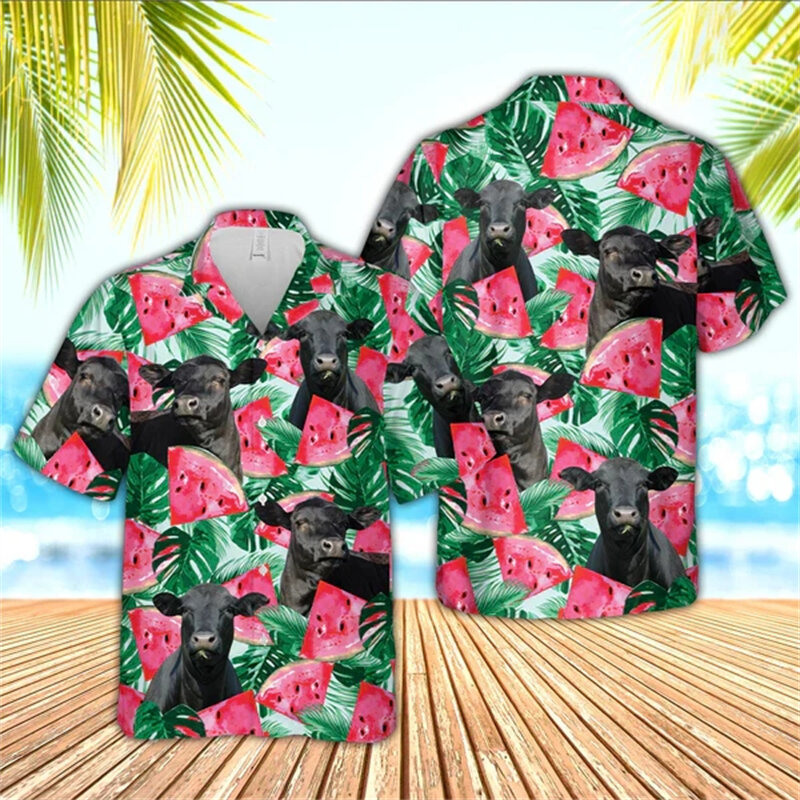 Camicie grafiche con fiori per uomo abbigliamento moda Animel camicette con stampa 3D camicetta con risvolto da uomo Casual camicia hawaiana Top uomo estate
