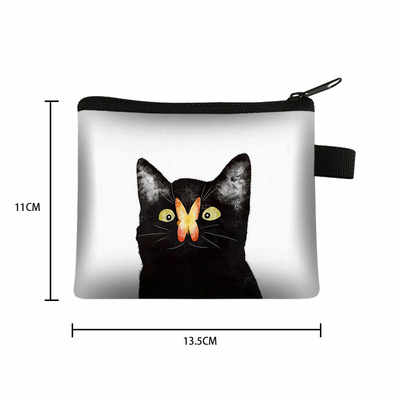 디자이너 지갑 귀여운 검은 고양이 인쇄 동전 지갑 숙녀 쇼핑 휴대용 미니 동전 가방 여행 ID 신용 카드 가방 작은 지갑