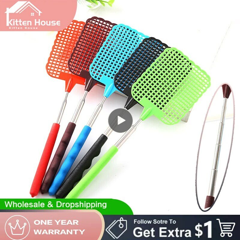 Adjustable Fly Swatters Telescopic Home Long Handle Flyswatter Extendable Flapper Insect Killer Hot Wholesale Plastic 2023 New