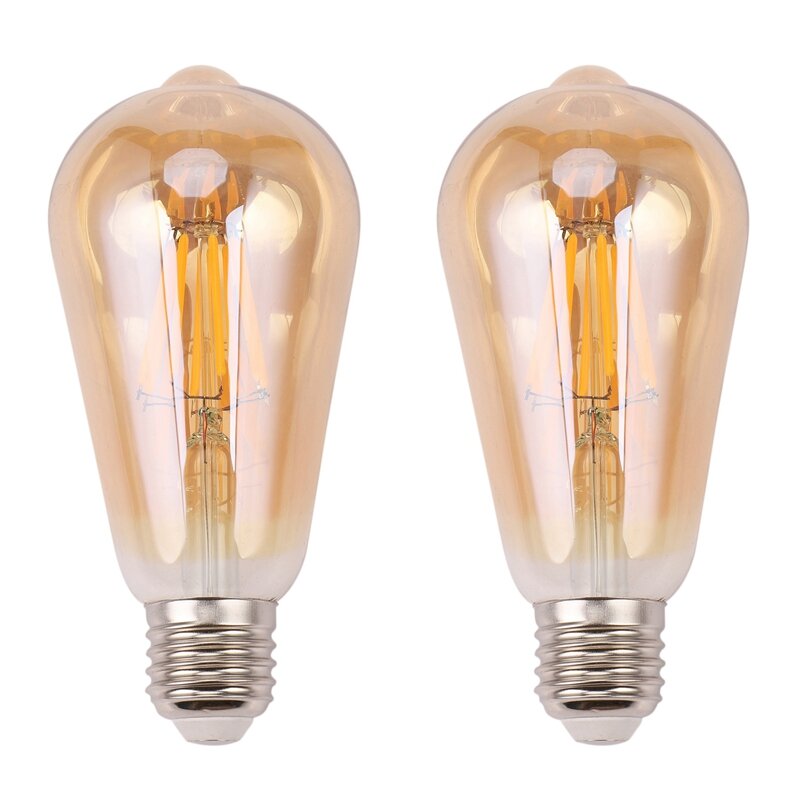 Lâmpada LED Retro Dimmable, Filamento Vintage, ST64, COB, Cor do corpo do bulbo, Capa Dourada, E27, 8W, 2X
