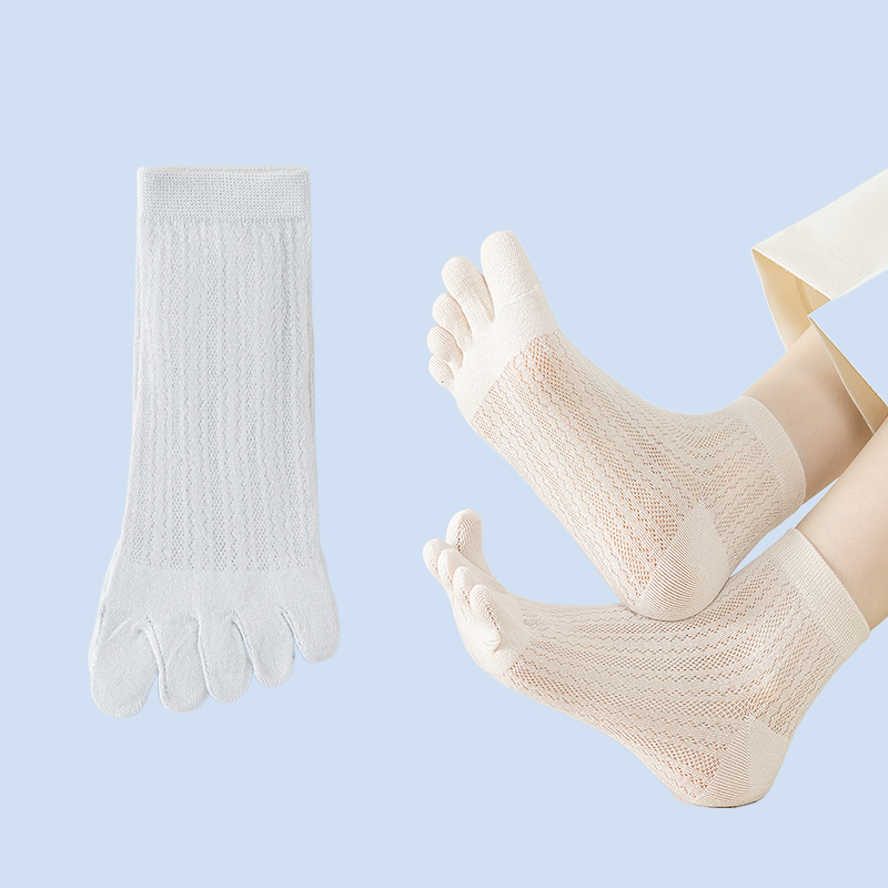 ถุงเท้าแยกนิ้วตาข่ายบางระบายอากาศได้ดีสำหรับผู้หญิงถุงเท้าผ้าฝ้ายสั้น5/10คู่สำหรับฤดูร้อน