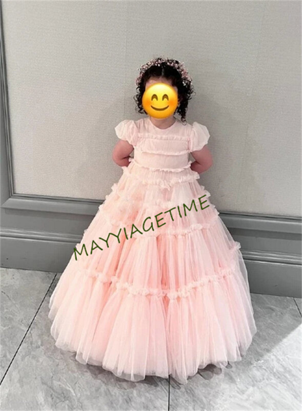 Puffy Girl Gown Flower Girl Dress Tulle Pink Wedding Party Dresses Cute Baby Girl Dress Princess Dress Little Bridal