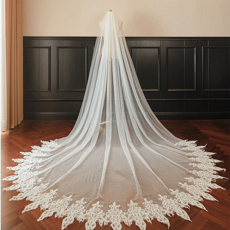 Foto asli kerudung pengantin renda panjang dengan sisir 3.5 meter 1 lapisan Katedral Iovry kerudung pernikahan aksesoris pernikahan Vintage pengantin V