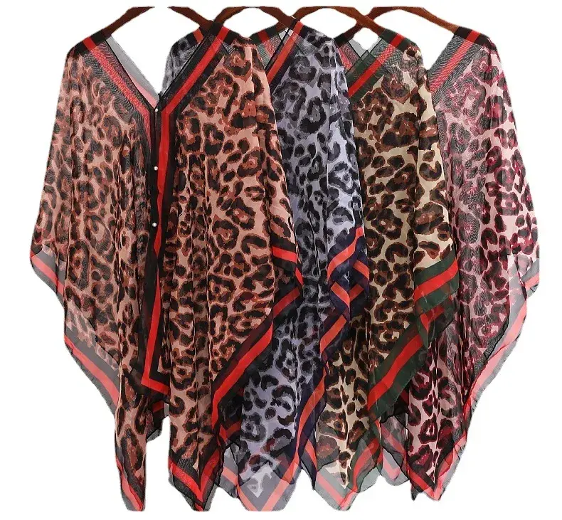 2024 baru musim panas macan tutul cetak tabir surya selendang tabir surya tabir surya syal sutra imitasi jubah Poncho jubah merah