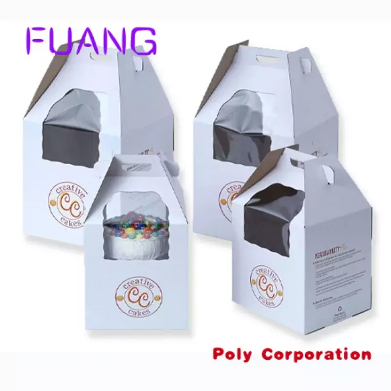 Custom  Custom printed folding cardboard paper bakery to go takeaway packaging 10 x 10 x 4 birthday cake boxes with window and h