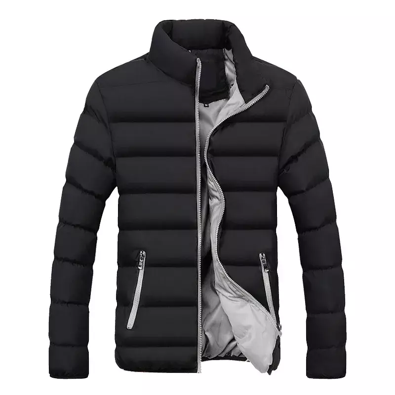 남성용 아웃웨어 코트, 솔리드 스탠드 칼라, 남성 바람막이 면, 두꺼운 따뜻한 상의, 파카 재킷, 겨울 캐주얼 패딩 다운 재킷