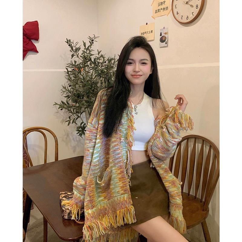 Women's Winter New Lazy Tassel Design with High Grade Retro Style Knitted Cardigan Versatile Top