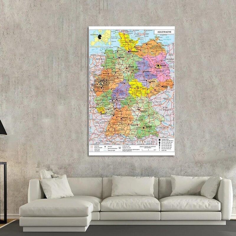 Mapa de transporte de Alemania, póster de pared francés, lienzo de vinilo, pintura, material escolar, decoración del hogar, 150x100 cm