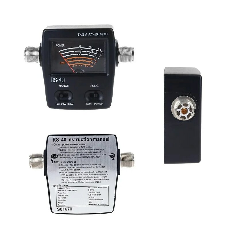 NISSEI – compteur de puissance RS40 SWR mesurable jusqu'à 200W, connecteur de plage de puissance 144/430mHz, accessoires de talkie-walkie