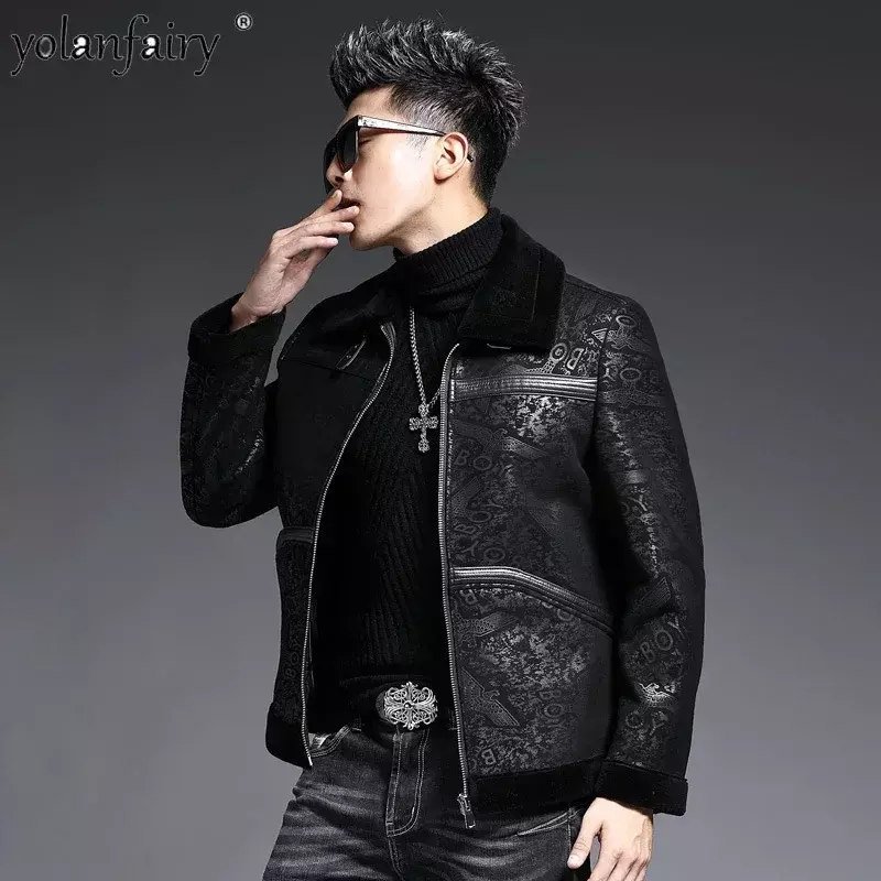 New Winter Jackets for Men Sheep Shearling Coat Genuine Leather and Fur Coat Men's Casual Lapel Warm Clothes Casaco Masculino FC