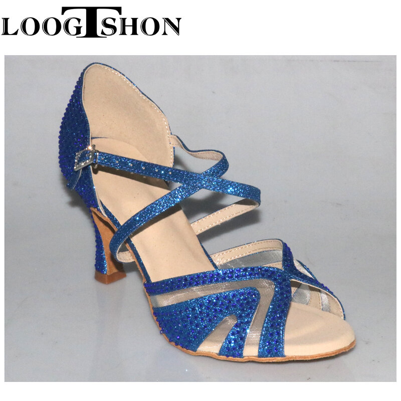 Loogtshon sepatu dansa Salsa wanita, sepatu dansa tango profesional gaya Latin tinggi untuk wanita