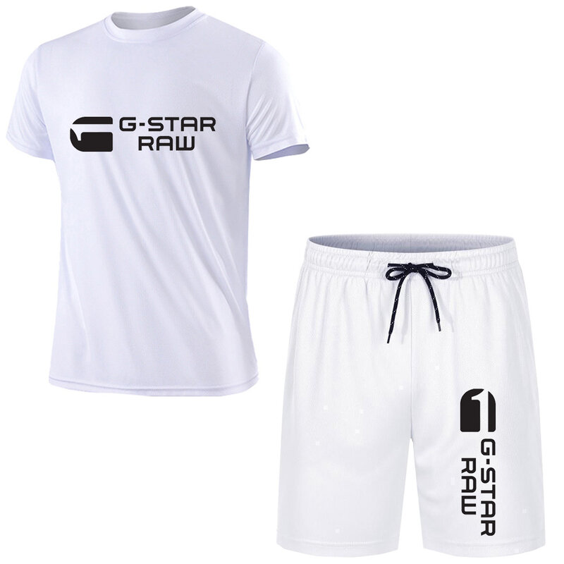 2024 Summer G-STAR RAW Print Męskie koszulki z krótkim rękawem Zestaw garnitur Moda Rekreacja Oddychanie Sport Jogging Zestaw gimnastyczny 2 szt. Zestaw z krótkim rękawem