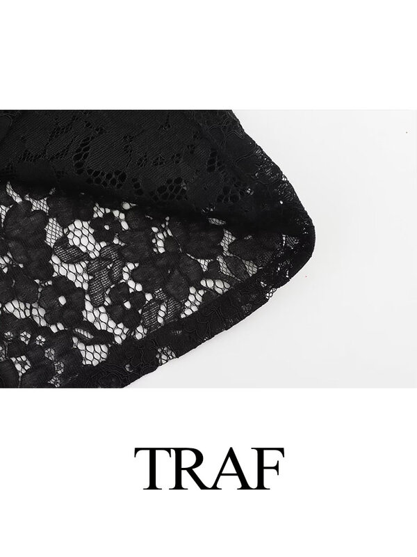 TRAF-Falda recta de cintura alta con forro elegante para Mujer, falda con abertura de encaje con cremallera hueca, dobladillo decorativo, ropa de calle