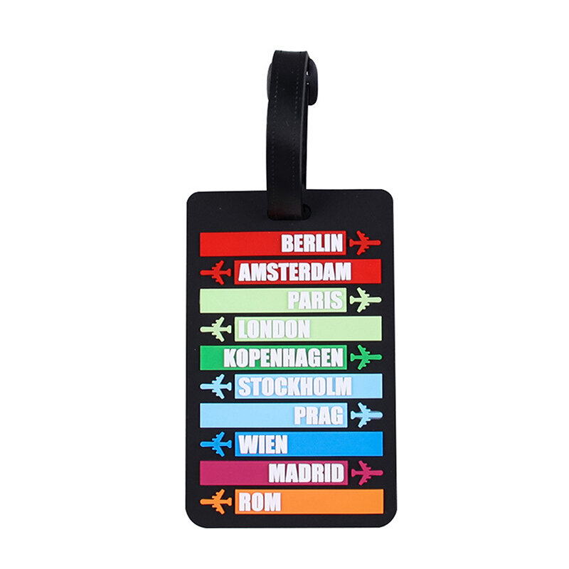 Etiqueta de equipaje con nombre de país, letras de moda, soporte de dirección, identificador de silicona, accesorios de viaje