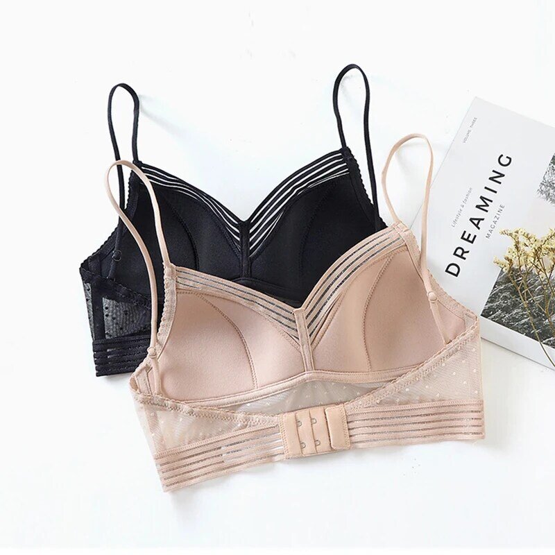 Sexy U Backless Invisible Bra Underwear without stones Thin Triangle Cup Bra with Lace Mesh Wireless Bra Women Lingerie 2023 New