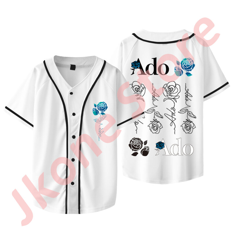 Masculina e feminina Ado Wish Tour Merch Jersey de beisebol, camiseta rosa azul, cosplay, jaqueta manga curta, moda casual