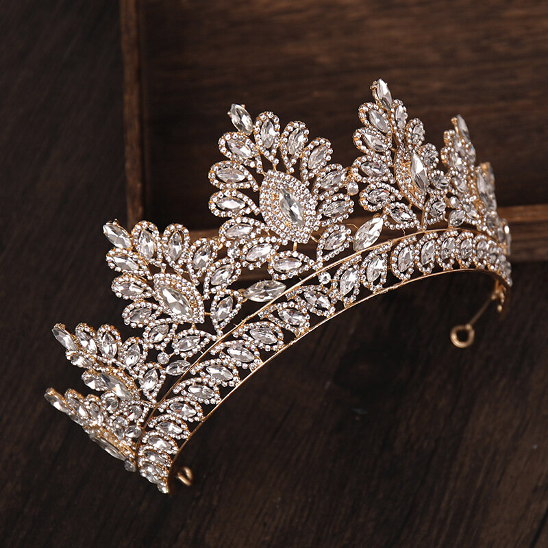 Luksusowy kryształ korona ślubna barokowa panna młoda Tiara Tiara z kryształu górskiego nakrycie głowy królowa Diadem bankiet akcesoria ślubne urodziny