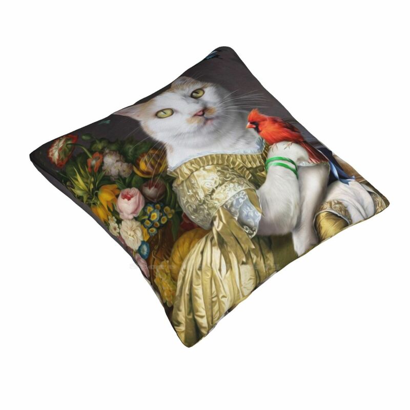 Funda de almohada cuadrada de decoración divertida, retrato de gato de jengibre, naranja
