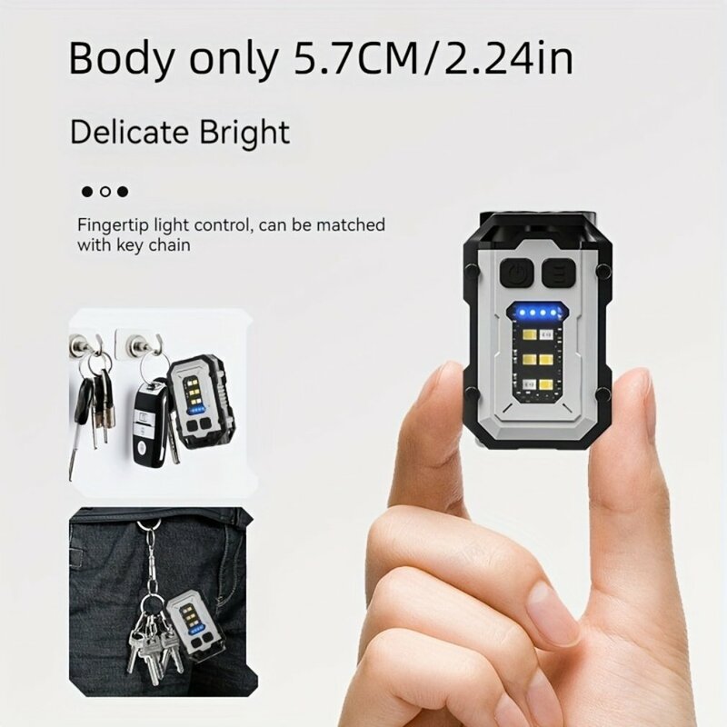 Portable Mini Keychain Light LED High Bright Flashlight Dual Light Source Outdoor Camping Fishing Multi-function Tool Torch Lamp