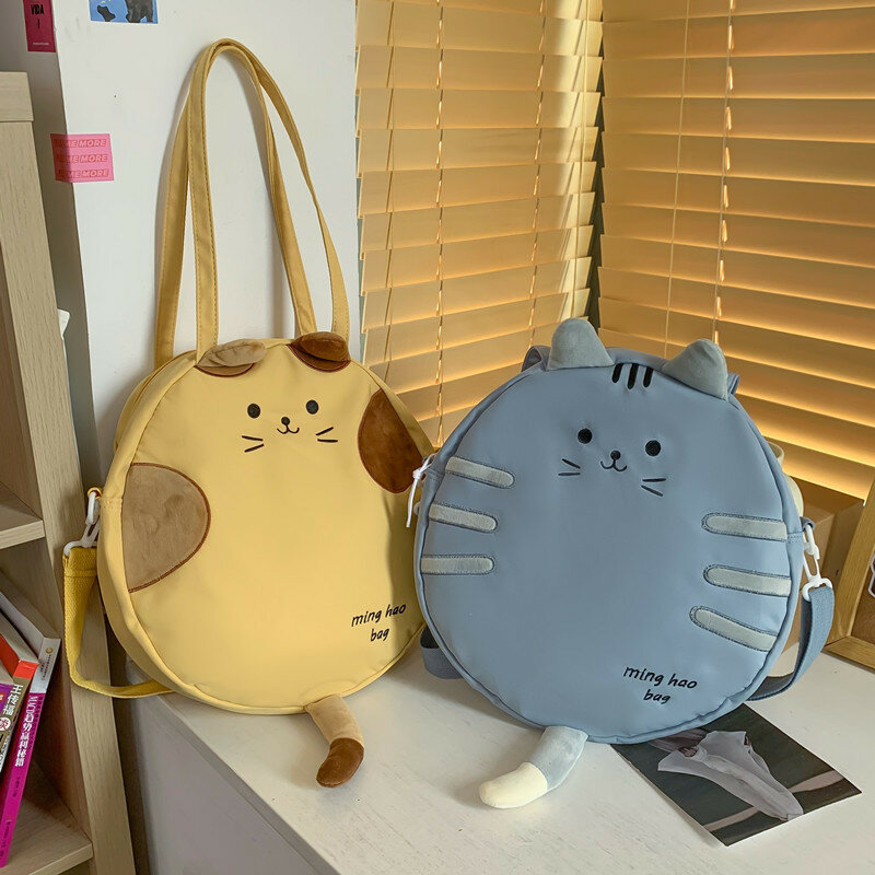 Yk2 Cute Cat Head Crossbody Bags Cartoon Anime Backpack Kawaii Zipper Pocket Cartoon Doll Shoulder Bags Storage Bag 2023 New