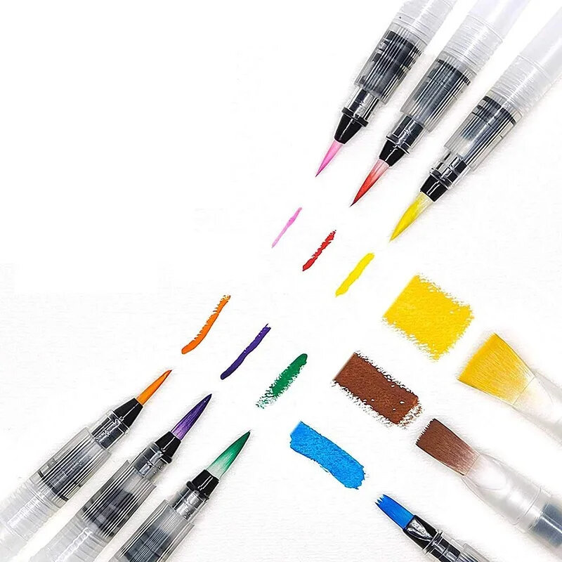 ชุดพู่กันสีน้ำ9/12ชิ้นพู่กันสีน้ำดินสอสีละลายน้ำได้สำหรับผู้เริ่มต้นหรือเด็กใช้งานง่ายและวาดภาพได้