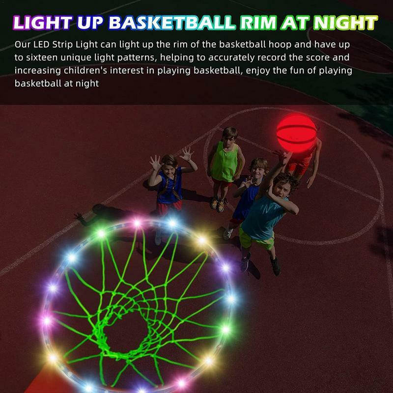 แถบไฟ LED ริ้วสายไฟควบคุมระยะไกล16สี, แผงไฟ LED บาสเกตบอลแสงสว่างกันน้ำแบบพกพาสามารถปรับได้