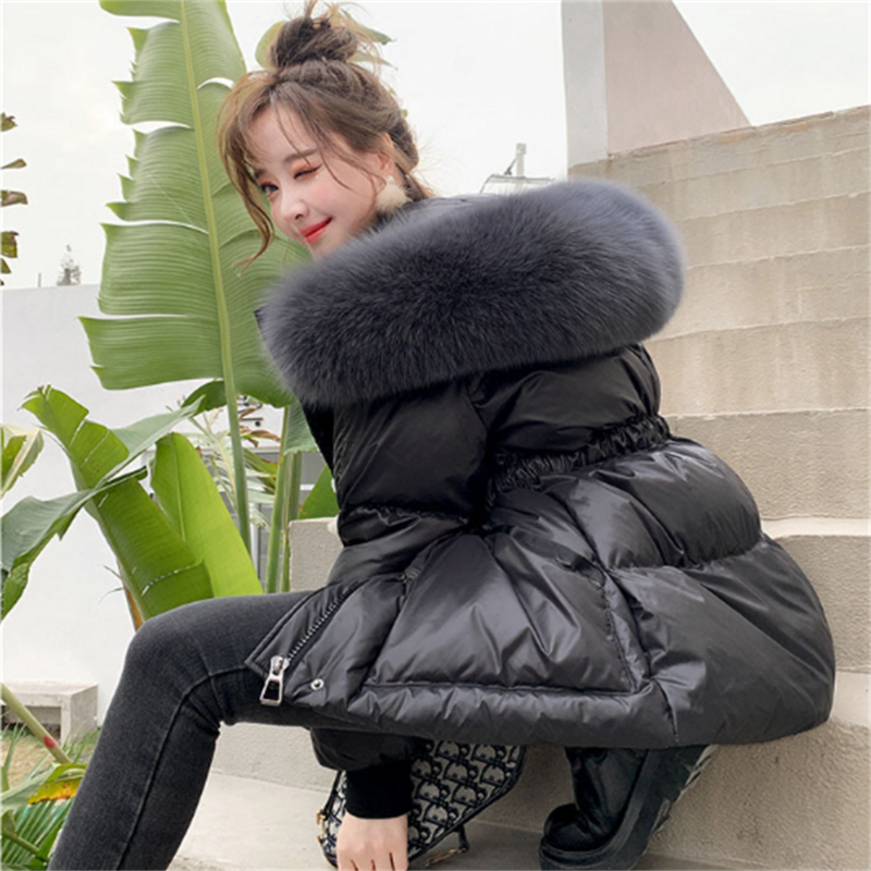 new fashion down jacket women' loose fox big fur collar hooded coat