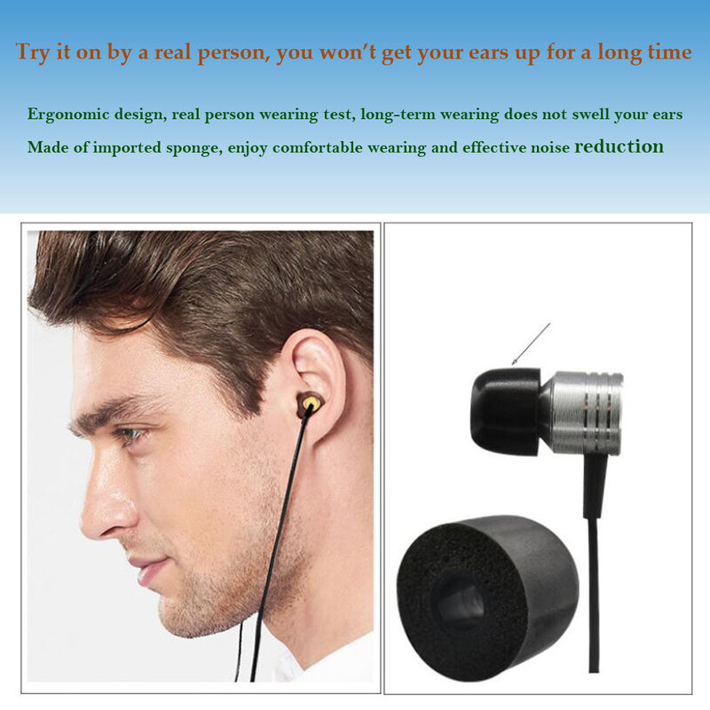 6 pçs t400 memória espuma earpads para (l m s) 4.9mm calibre algodão à prova de som almofadas de orelha black3 par